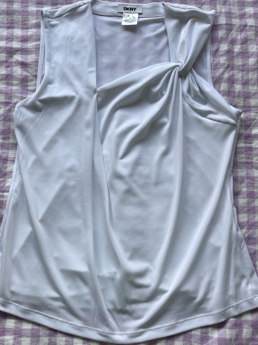DKNY White Sleeveless Knot-Detail Blouse